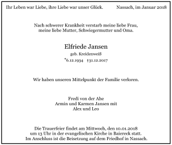 Traueranzeige von Elfriede Jansen von NWZ Neue Württembergische Zeitung