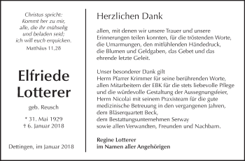 Traueranzeige von Elfriede Lotterer von Metzinger-Uracher Volksblatt