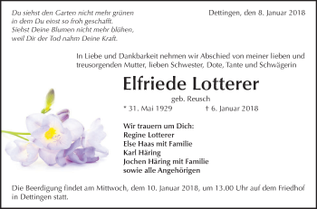 Traueranzeige von Elfriede Lotterer von Metzinger-Uracher Volksblatt