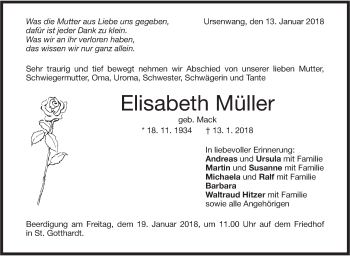 Traueranzeige von Elisabeth Müller von NWZ Neue Württembergische Zeitung