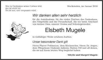 Traueranzeige von Elsbeth Mugele von Haller Tagblatt