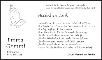 Traueranzeige von Emma Gemmi von Ehinger Tagblatt