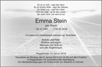 Traueranzeige von Emma Stein von Illertal Bote