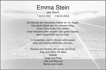 Traueranzeige von Emma Stein von Illertal Bote