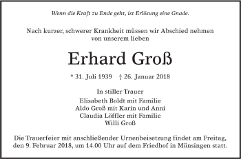 Traueranzeige von Erhard Groß von Alb-Bote/Metzinger-Uracher Volksblatt