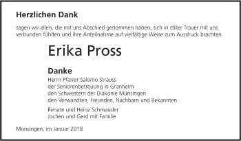 Traueranzeige von Erika Pross von Alb-Bote/Metzinger-Uracher Volksblatt