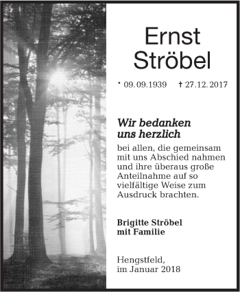 Traueranzeige von Ernst Ströbel von Hohenloher Tagblatt