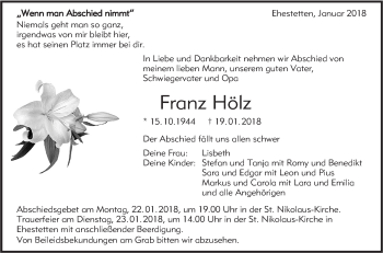 Traueranzeige von Franz Hölz von Alb-Bote/Metzinger-Uracher Volksblatt