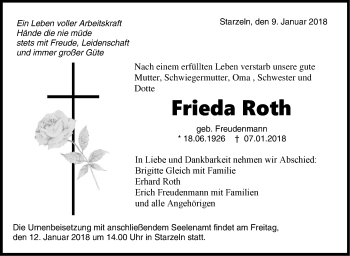 Traueranzeige von Frieda Roth von Hohenzollerische Zeitung