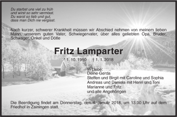 Traueranzeige von Fritz Lamparter von Metzinger-Uracher Volksblatt