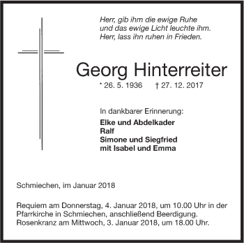 Traueranzeige von Georg Hinterreiter von Ehinger Tagblatt