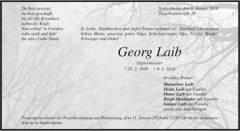 Traueranzeige von Georg Laib von Geislinger Zeitung