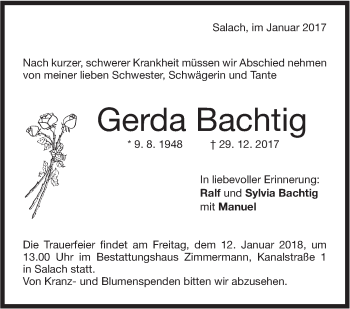 Traueranzeige von Gerda Bachtig von NWZ Neue Württembergische Zeitung