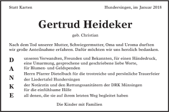 Traueranzeige von Gertrud Heideker von Alb-Bote/Metzinger-Uracher Volksblatt