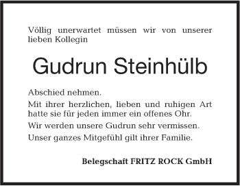 Traueranzeige von Gudrun Steinhülb von Hohenloher Tagblatt