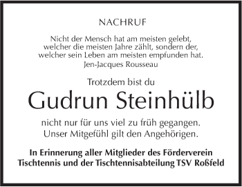 Traueranzeige von Gudrun Steinhülb von Hohenloher Tagblatt