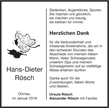 Traueranzeige von Hans-Dieter Rösch von NWZ Neue Württembergische Zeitung