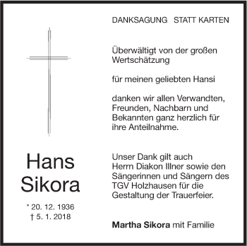 Traueranzeige von Hans Sikora von NWZ Neue Württembergische Zeitung