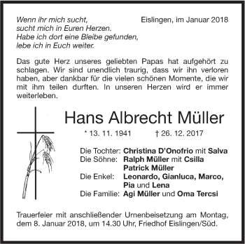 Traueranzeige von Hans Albrecht Müller von NWZ Neue Württembergische Zeitung