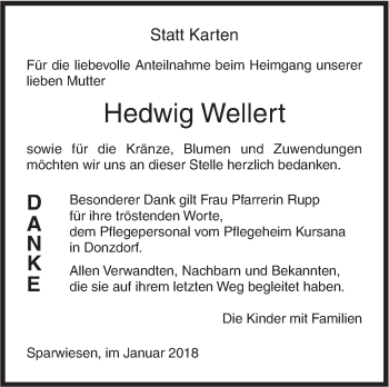 Traueranzeige von Hedwig Wellert von NWZ Neue Württembergische Zeitung