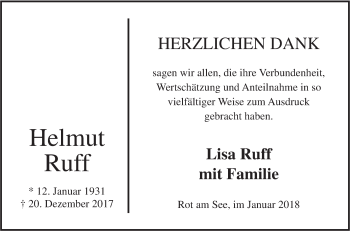 Traueranzeige von Helmut Ruff von Hohenloher Tagblatt