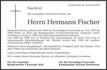 Traueranzeige von Hermann Fischer von Rundschau Gaildorf