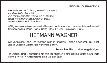 Traueranzeige von Hermann Wagner von NWZ Neue Württembergische Zeitung