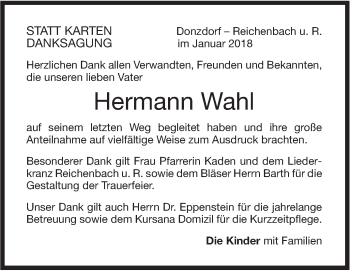 Traueranzeige von Hermann Wahl von NWZ Neue Württembergische Zeitung