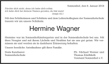 Traueranzeige von Hermine Wagner von Haller Tagblatt