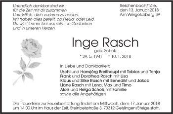 Traueranzeige von Inge Rasch von Geislinger Zeitung