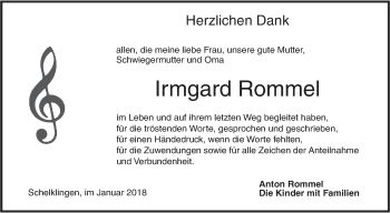 Traueranzeige von Irmgard Rommel von Ehinger Tagblatt