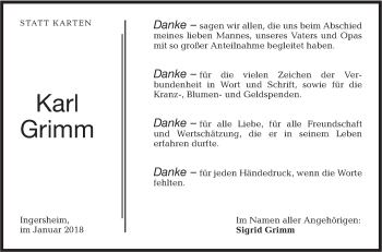 Traueranzeige von Karl Grimm von Hohenloher Tagblatt