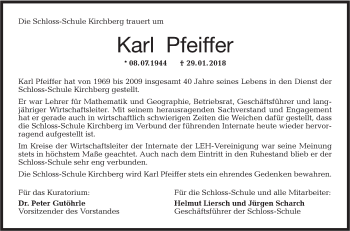 Traueranzeige von Karl Pfeiffer von Hohenloher Tagblatt