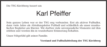 Traueranzeige von Karl Pfeiffer von Hohenloher Tagblatt