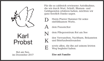 Traueranzeige von Karl Probst von Hohenloher Tagblatt