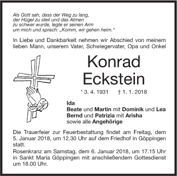 Traueranzeige von Konrad Eckstein von NWZ Neue Württembergische Zeitung