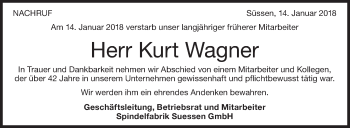 Traueranzeige von Kurt Wagner von NWZ Neue Württembergische Zeitung