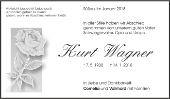 Traueranzeige von Kurt Wagner von NWZ Neue Württembergische Zeitung