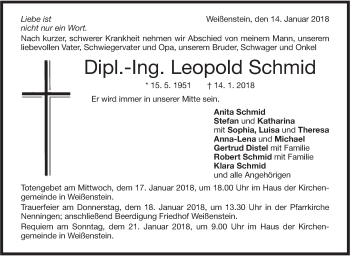 Traueranzeige von Leopold Schmid von NWZ Neue Württembergische Zeitung