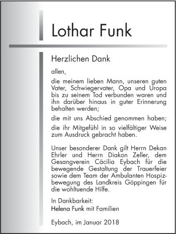 Traueranzeige von Lothar Funk von Geislinger Zeitung