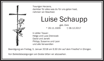 Traueranzeige von Luise Schaupp von Ehinger Tagblatt