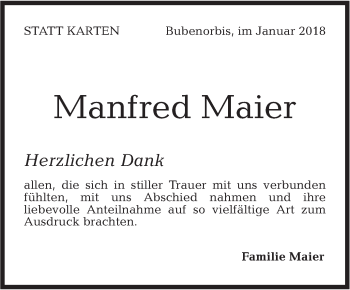 Traueranzeige von Manfred Maier von Haller Tagblatt