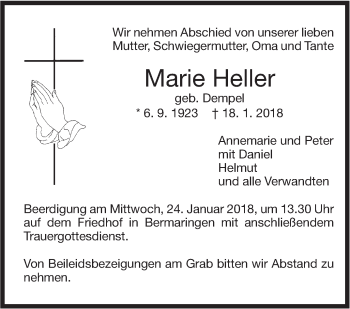 Traueranzeige von Marie Heller von SÜDWEST PRESSE Ausgabe Ulm/Neu-Ulm