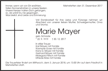 Traueranzeige von Marie Mayer von Alb-Bote/Metzinger-Uracher Volksblatt