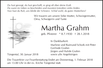 Traueranzeige von Martha Grahm von Haller Tagblatt