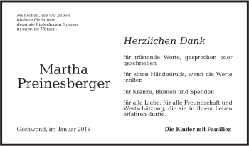 Traueranzeige von Martha Preinesberger von Rundschau Gaildorf