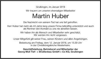 Traueranzeige von Martin Huber von NWZ Neue Württembergische Zeitung/Geislinger Zeitung