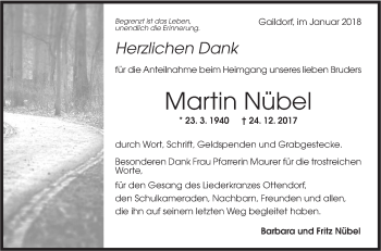 Traueranzeige von Martin Nübel von Rundschau Gaildorf