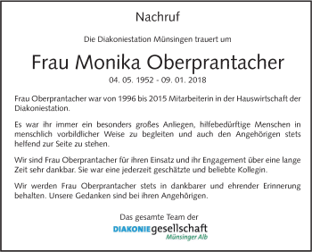 Traueranzeige von Monika Oberprantacher von Alb-Bote/Metzinger-Uracher Volksblatt