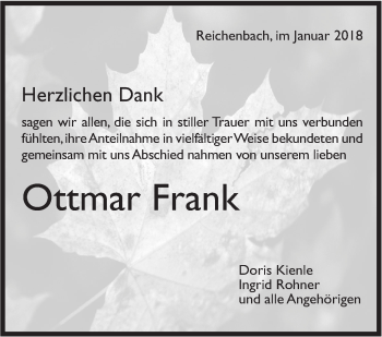 Traueranzeige von Ottmar Frank von Geislinger Zeitung